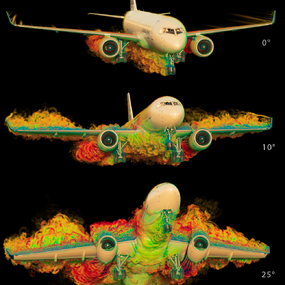 Final render of CFD simulation results using Blender and volume rendering techniques combined with the path tracing renderer, which creates a photo-realistic quality image from the computer-generated scene